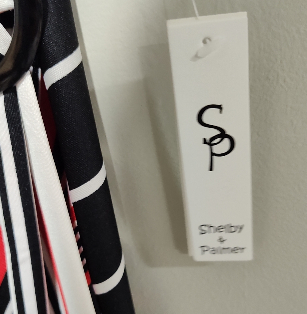 NWT Shelby & Palmer Black White Red Stripe Long Maxi 3/4 Sleeve Dress - Medium - Picture 9 of 10